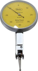 Mahr - 0.4 mm Range, 0.01 mm Dial Graduation, Horizontal Dial Test Indicator - 38 mm Yellow Dial, 0-40-0 Dial Reading - Benchmark Tooling