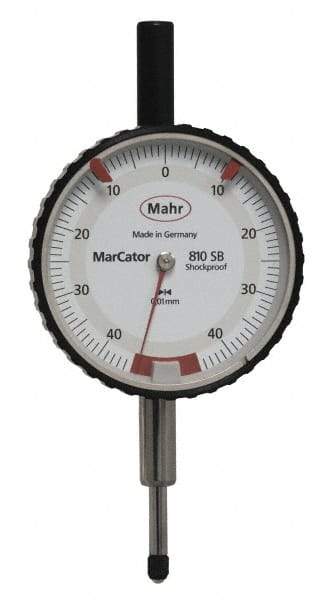 Mahr - 0.8mm Range, 0-45-0 Dial Reading, 0.01mm Graduation Dial Drop Indicator - 50mm Dial, 0.01mm Range per Revolution - Benchmark Tooling