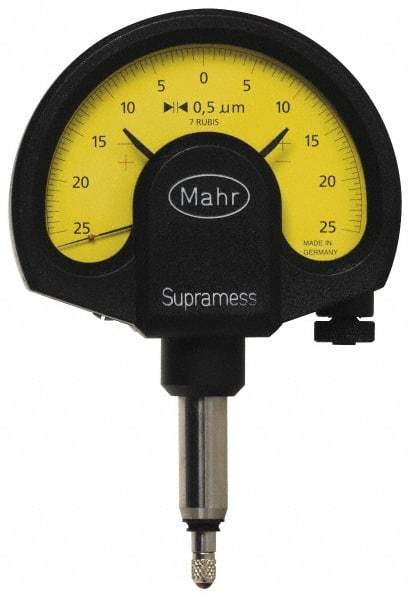 Mahr - 0.5 micro m Graduation, Accuracy Up to 0.5 m, 25 micro m Measurement, Dial Comparator Gage - 1 N Force, 2.8mm Overtravel, White - Benchmark Tooling
