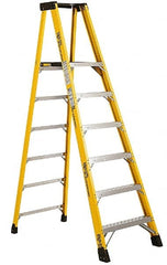 Made in USA - 6 Steps, 8 Ft. High, Type IAA Rating, Fiberglass Platform Ladder - Benchmark Tooling