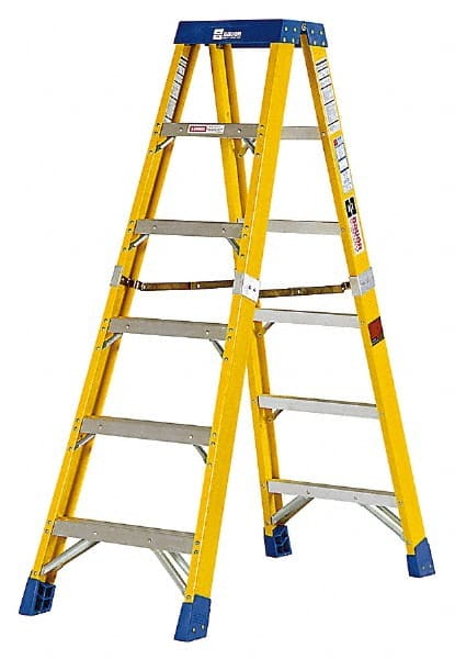 Made in USA - 7 Steps, 12 Ft. High, Type IAA Rating, Fiberglass Step Ladder - Benchmark Tooling