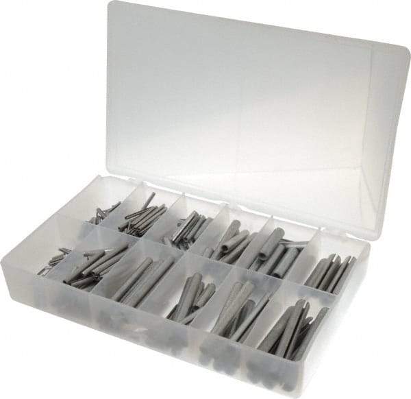 Made in USA - 500 Piece, 1/16 to 7/16" Pin Diam, Spring Pin Assortment - Zinc, Zinc Plated - Benchmark Tooling