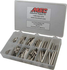 Made in USA - 500 Piece, 1/16 to 7/16" Pin Diam, Spring Pin Assortment - 18-8 Stainless Steel - Benchmark Tooling