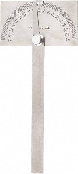 Value Collection - 6 Inch Long Blade, 180° Max Measurement, 1° Dial Graduation, Rectangular Head Protractor - 0 to 180 Dial Range - Benchmark Tooling