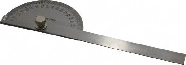 Value Collection - 6 Inch Long Blade, 180° Max Measurement, 1° Dial Graduation, Half Round Head Protractor - 0 to 180 Dial Range - Benchmark Tooling