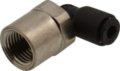 Legris - 1/8" OD, 1/8 NPT, Nylon/Nickel Plated Brass Push-to-Connect Female Elbow - 290 Max psi - Benchmark Tooling