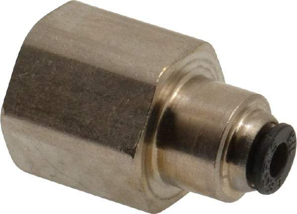 Legris - 1/8" Outside Diam, 1/4 NPT, Nickel Plated Brass Push-to-Connect Tube Female Connector - 290 Max psi - Benchmark Tooling