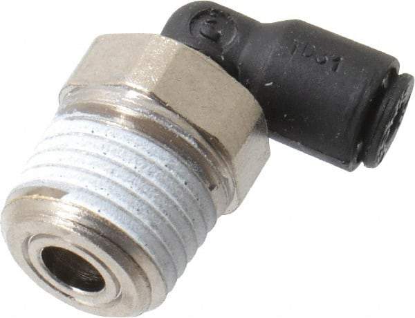 Legris - 1/8" OD, 1/4 NPT, Nylon/Nickel Plated Brass Push-to-Connect Male Elbow - 290 Max psi - Benchmark Tooling