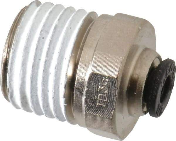 Legris - 1/8" Outside Diam, 1/4 NPT, Nickel Plated Brass Push-to-Connect Tube Male Connector - 290 Max psi - Benchmark Tooling