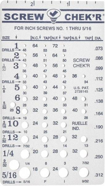 Made in USA - No.1 to 5/16 Inch Stainless Steel Inch Thread Screw Checker - Benchmark Tooling