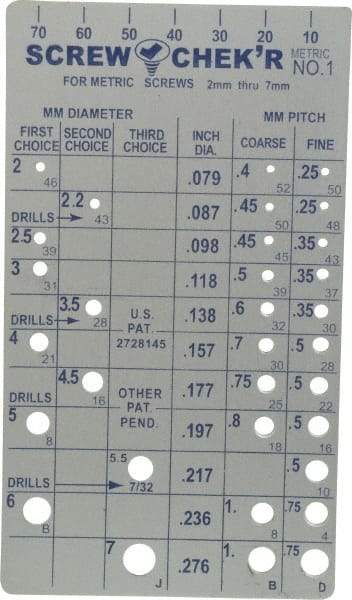 Made in USA - M2 to M7mm Stainless Steel Metric Thread Screw Checker - Benchmark Tooling