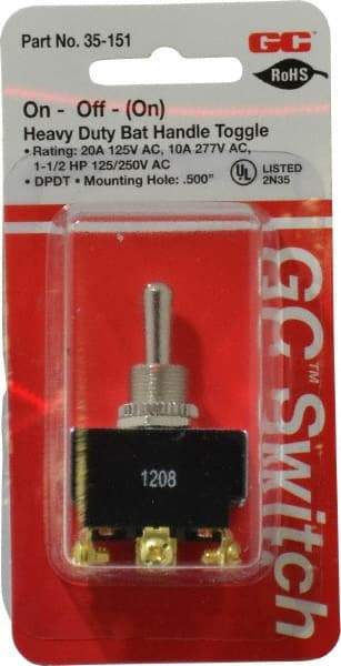 GC/Waldom - DPDT Heavy Duty On-Off-On Toggle Switch - Screw Terminal, Bat Handle Actuator, 1-1/2 hp at 125/250 VAC hp, 277 VAC - Benchmark Tooling