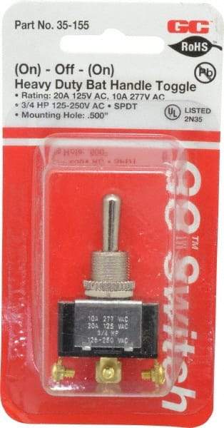 GC/Waldom - SPDT Heavy Duty On-Off-On Toggle Switch - Screw Terminal, Bat Handle Actuator, 3/4 hp at 125/250 VAC hp, 277 VAC - Benchmark Tooling