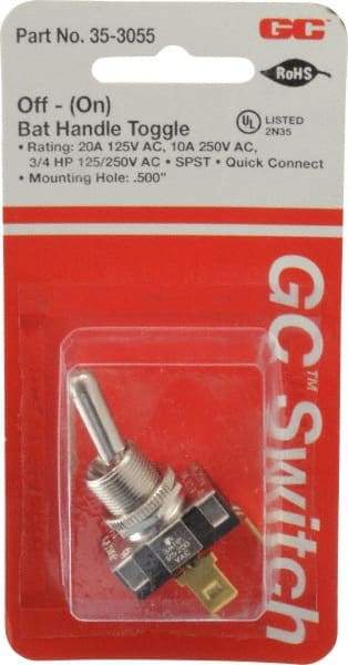 GC/Waldom - SPST Heavy Duty Off-On Toggle Switch - Quick Connect Terminal , Bat Handle Actuator, 3/4 hp at 125/250 VAC hp, 125/150 VAC - Benchmark Tooling