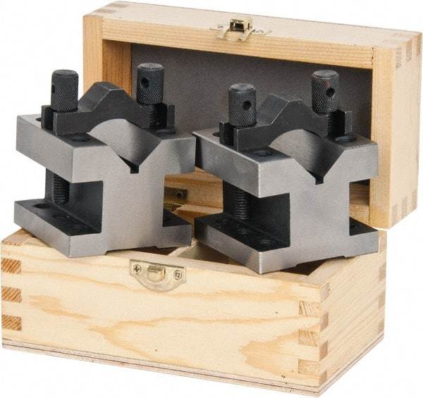 Value Collection - 1-3/16" Max Capacity, 90° Angle, Hardened Steel V-Block - 2-3/8" Long x 2-3/8" Wide x 2" High, Sold as 2 Block Set - Benchmark Tooling