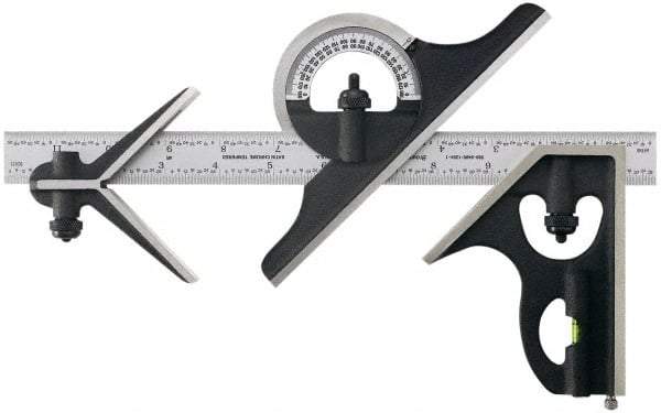 TESA Brown & Sharpe - 2 Piece, 24" Combination Square Set - 1/16, 1/32, 1/64 & 1/8" (4R) Graduation, Hardened Steel Blade, Hardened Steel Center & Square Head - Benchmark Tooling