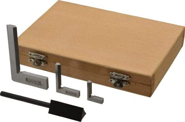 SPI - 4 Piece, 3/4, 1-1/8, 1-15/16 Inch Base Length, 1, 1-1/2, 1-9/16, 2-15/16 Inch Blade Length, Square Set - Hardened Steel, Includes 3 Beveled Squares, Case, Triangular Straight Edge - Benchmark Tooling