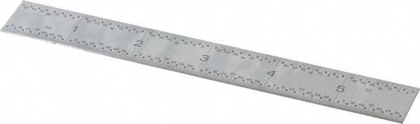 TESA Brown & Sharpe - 6" Long, 1/100, 1/64, 1/32, 1/10" Graduation, Rigid Stainless Steel Rule - 5R Graduation Style, 3/4" Wide, Silver, Satin Chrome Finish - Benchmark Tooling