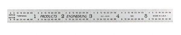 PEC Tools - 6" Long, 1/100, 1/64, 1/50, 1/32" Graduation, Flexible Steel Rule - 16R Graduation Style, 1/2" Wide, Silver, Satin Chrome Finish - Benchmark Tooling