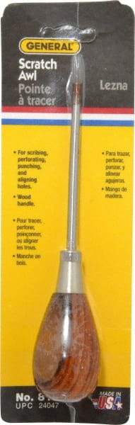 General - 6-1/2" OAL Steel Scratch Awl - Hardwood Handle - Benchmark Tooling