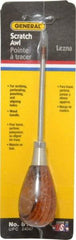 General - 6-1/2" OAL Steel Scratch Awl - Hardwood Handle - Benchmark Tooling