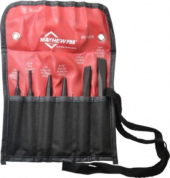 Mayhew - 6 Piece Punch & Chisel Set - 1/2 to 5/8" Chisel, 3/16 to 3/8" Punch, Round Shank - Benchmark Tooling