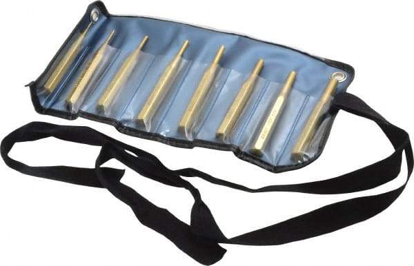 Made in USA - 8 Piece, 1/16 to 5/16", Pin Punch Set - Round Shank, Brass, Comes in Vinyl Pouch - Benchmark Tooling