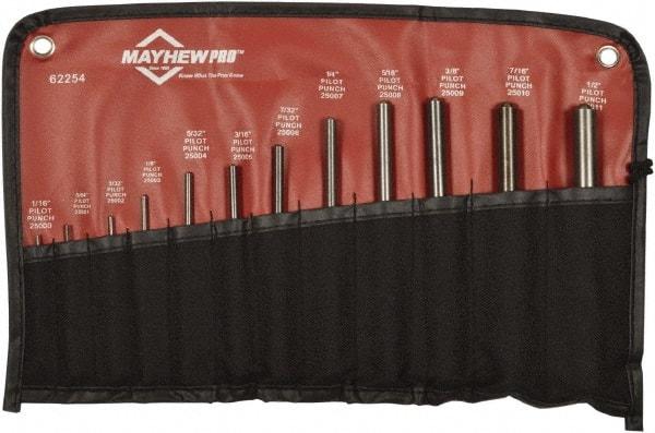 Mayhew - 12 Piece, 1/16 to 1/2", Roll Pin Punch Set - Round Shank, Comes in Vinyl Roll - Benchmark Tooling