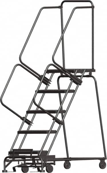 Ballymore - 83" 5 Step Ladder - Rolling Safety Ladder, 450 Lb Capacity, 50" Platform Height, 24" Base Width x 43" Depth, Perforated Tread - Benchmark Tooling