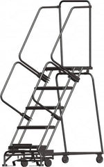 Ballymore - 83" 5 Step Ladder - Rolling Safety Ladder, 450 Lb Capacity, 50" Platform Height, 24" Base Width x 43" Depth, Perforated Tread - Benchmark Tooling