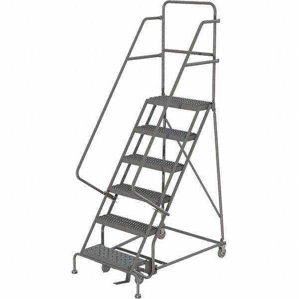 TRI-ARC - 93" 6 Step Ladder - 350 Lb Capacity, 60" Platform Height, 30" Base Width x 49" Depth, Heavy-Duty Serrated Grating - Benchmark Tooling