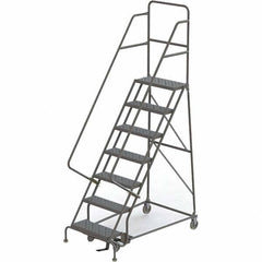 TRI-ARC - 103" 7 Step Ladder - 350 Lb Capacity, 70" Platform Height, 30" Base Width x 55" Depth, Perforated Tread - Benchmark Tooling