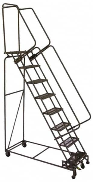 Ballymore - 123" 9 Step Ladder - Lock Step Rolling Safety Ladder, 450 Lb Capacity, 90" Platform Height, 32" Base Width x 68" Base Depth, Perforated Tread - Benchmark Tooling