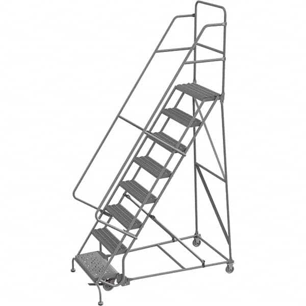 TRI-ARC - 116" 8 Step Rolling Platform Ladder - 450 Lb Capacity, 80" Platform Height, 35" Base Width x 64" Depth, Serrated Tread - Benchmark Tooling