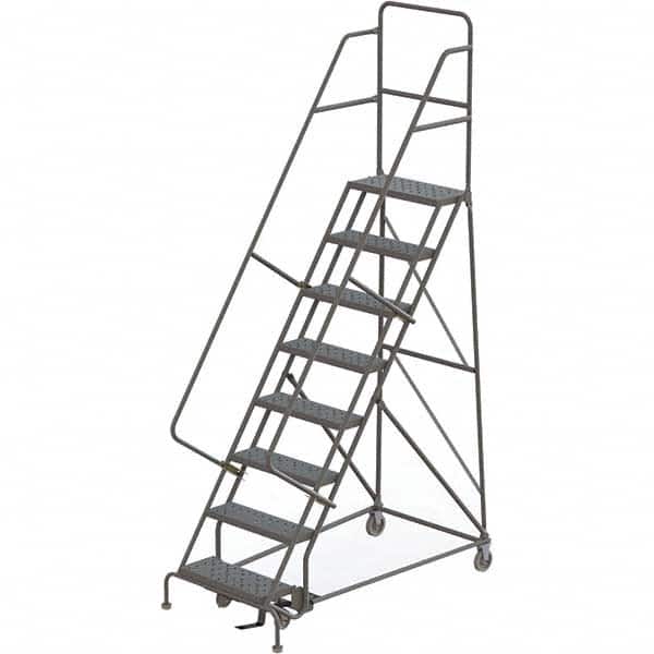 TRI-ARC - 116" 8 Step Rolling Platform Ladder - 450 Lb Capacity, 80" Platform Height, 35" Base Width x 64" Depth, Perforated Tread - Benchmark Tooling