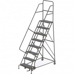 TRI-ARC - 116" 8 Step Rolling Platform Ladder - 450 Lb Capacity, 80" Platform Height, 35" Base Width x 64" Depth, Perforated Tread - Benchmark Tooling