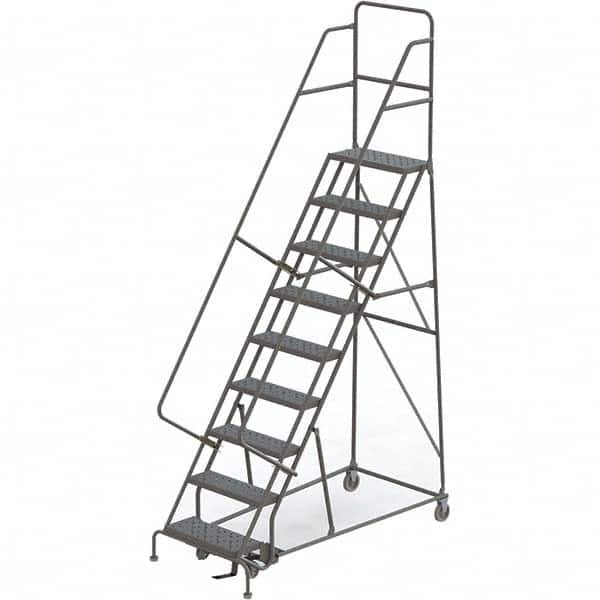 TRI-ARC - 126" 9 Step Rolling Platform Ladder - 450 Lb Capacity, 90" Platform Height, 35" Base Width x 69" Depth, Perforated Tread - Benchmark Tooling