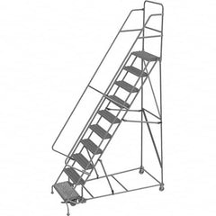 TRI-ARC - 136" 10 Step Rolling Platform Ladder - 450 Lb Capacity, 100" Platform Height, 35" Base Width x 76" Depth, Serrated Tread - Benchmark Tooling