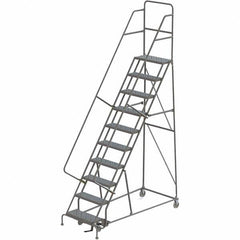 TRI-ARC - 136" 10 Step Rolling Platform Ladder - 450 Lb Capacity, 100" Platform Height, 35" Base Width x 76" Depth, Perforated Tread - Benchmark Tooling