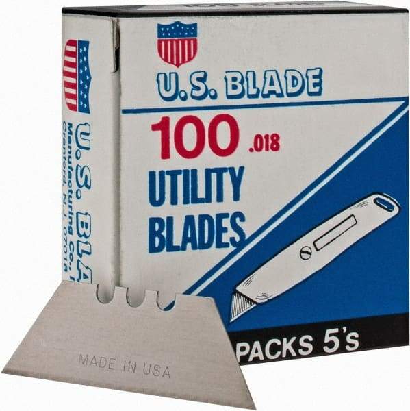 U.S. Blade - 100 Piece Steel Utility Knife Blade - 2" OAL, 0.017" Blade Thickness - Benchmark Tooling