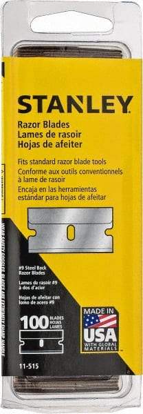 Stanley - 100 Piece Steel Single Edge Blade - 1-1/2" OAL, 0.009" Blade Thickness - Benchmark Tooling