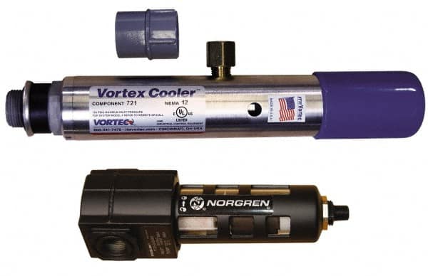 Vortec - 900 BTU per Hour, Vortex Enclosure Cooler without Thermostat - 3/8 Inch Diameter, 1/4 NPT Thread, 15 Cubic Ft. per min - Benchmark Tooling