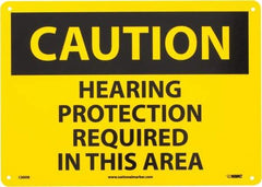 NMC - "Caution - Hearing Protection Required in This Area", 10" Long x 14" Wide, Rigid Plastic Safety Sign - Rectangle, 0.05" Thick, Use for Accident Prevention - Benchmark Tooling