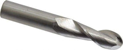 SGS - 3/8" Diam, 1" LOC, 2 Flute Solid Carbide Ball End Mill - Uncoated, Single End, 2-1/2" OAL, 3/8" Shank Diam, Spiral Flute - Benchmark Tooling