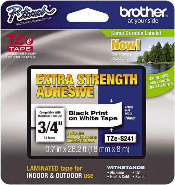 Brother - 3/4" Wide x 314.4" Long, White Plastic/Paper Tape Cassette - For Label Maker - Benchmark Tooling