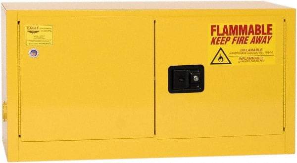 Eagle - 2 Door, Yellow Steel Stackable Safety Cabinet for Flammable and Combustible Liquids - 22-1/4" High x 43" Wide x 18" Deep, Manual Closing Door, 3 Point Key Lock, 15 Gal Capacity - Benchmark Tooling