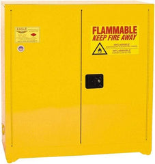 Eagle - 2 Door, 3 Shelf, Yellow Steel Standard Safety Cabinet for Flammable and Combustible Liquids - 44" High x 43" Wide x 18" Deep, Manual Closing Door, 3 Point Key Lock, 40 Gal Capacity - Benchmark Tooling