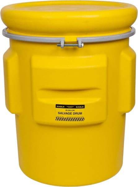 Eagle - 65 Gallon Capacity, Metal Band with Bolt Closure, Yellow Salvage Drum - 55 Gallon Container ,Polyethylene, 440 Lb. Capacity, UN 1H2/X200/S Listing - Benchmark Tooling