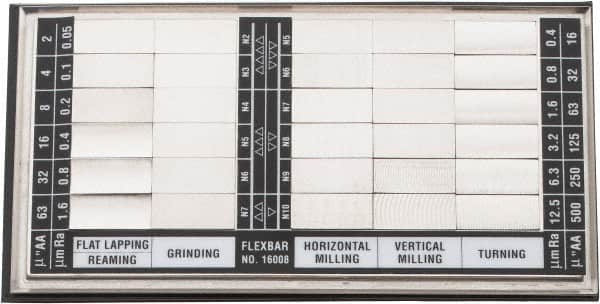 Flexbar - 2 to 500 AA micro Inch Surface Finish, Nickel, Surface Finish Comparator - 30 Specimens, Includes 2, 4, 8, 16, 32, 63, 125, 250 and 500 AA micro Inch Surface Finishes, Includes Instructions and Case - Benchmark Tooling