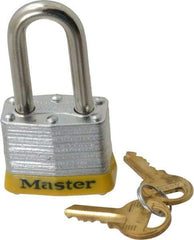 Master Lock - Keyed Alike Retaining Key Conductive Lockout Padlock - 1-1/2" Shackle Clearance, 9/32" Shackle Diam, 1-1/4" Body Height x 1-9/16" Body Width, Yellow, 4 Pins - Benchmark Tooling